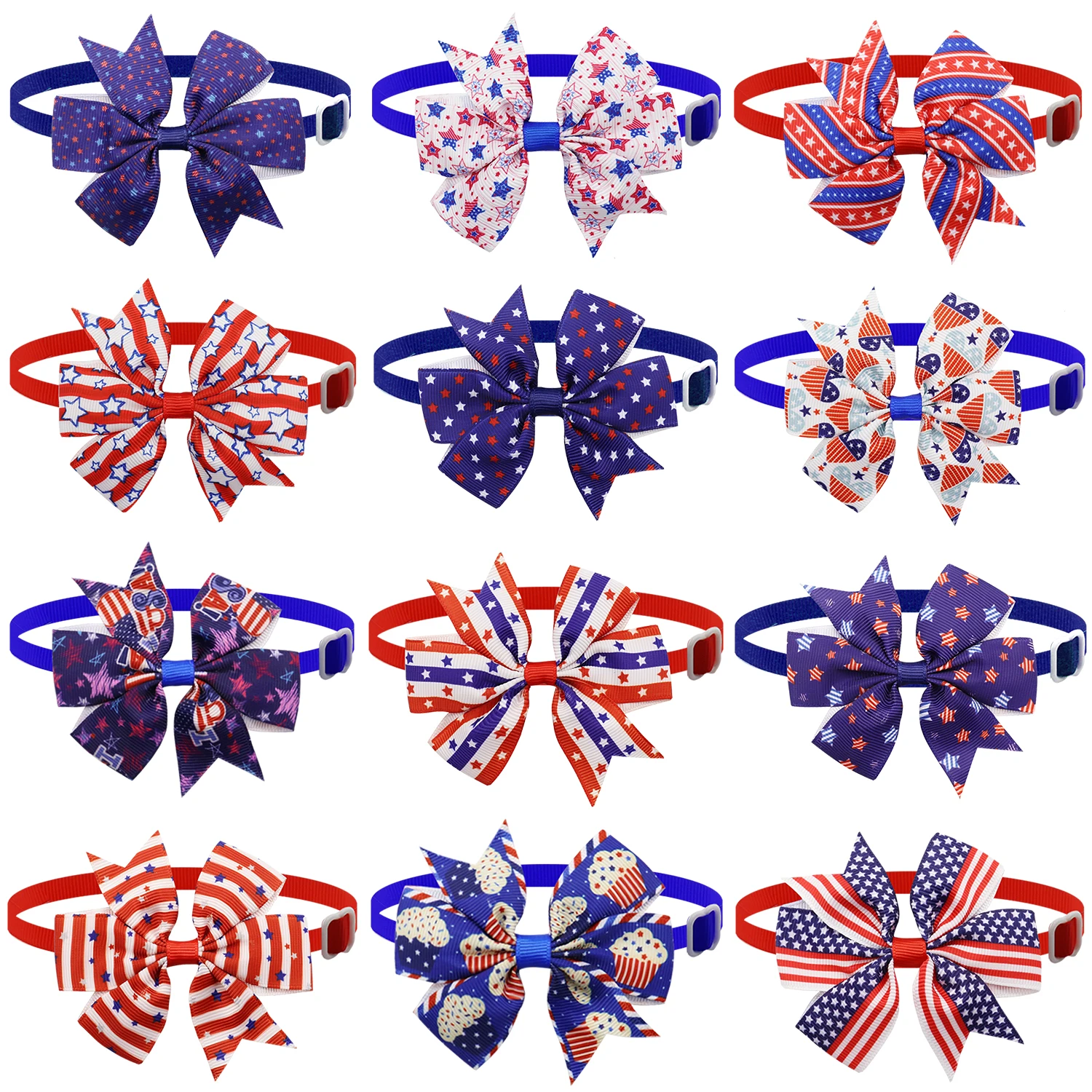 50/100Pcs 4th July Dog Bows USA Flag Patriotic Dog Bowties Neckties Grooming Accessories Dog Bow Tie Collars Pet Cat Bows