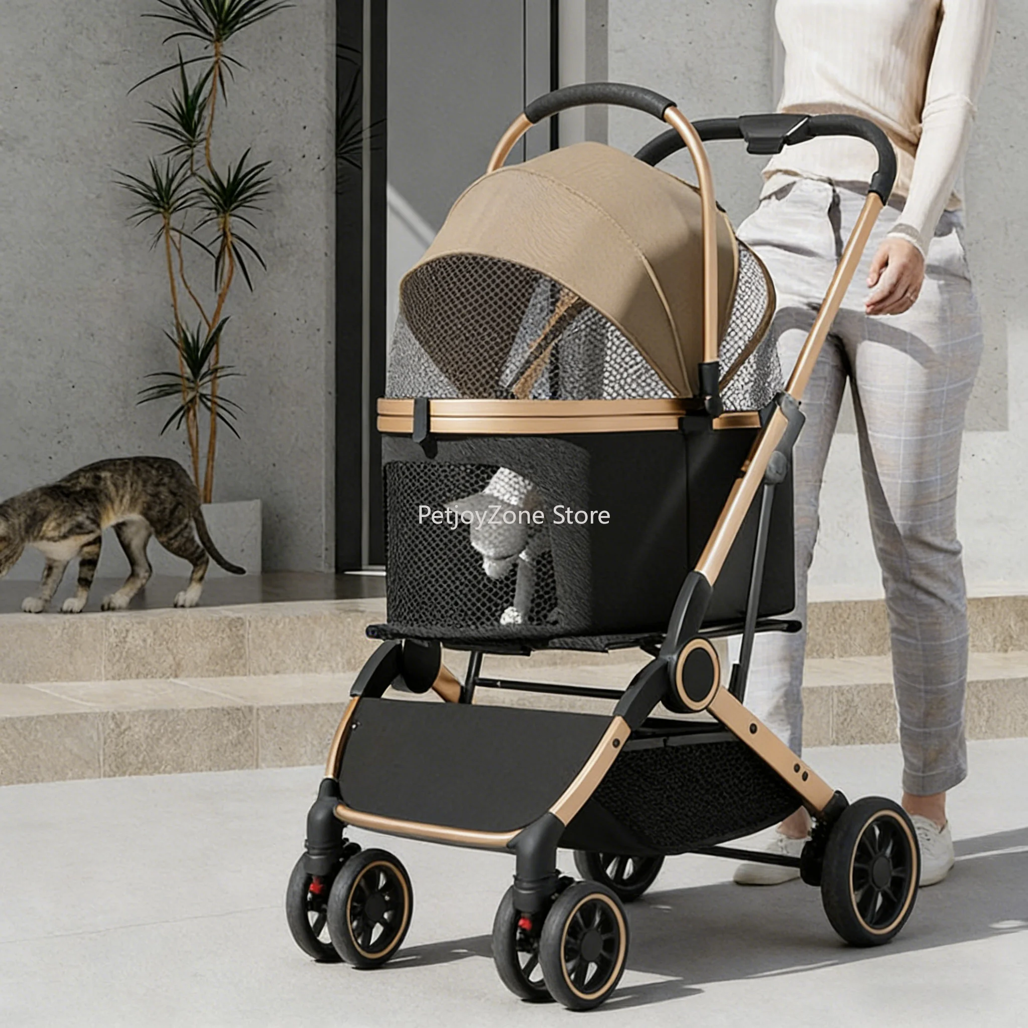 One-Click Fold Lightweight Oxford Cloth Pet Stroller-4-Wheel Comfortable Detachable Handheld Carrier For Cats & Dogs