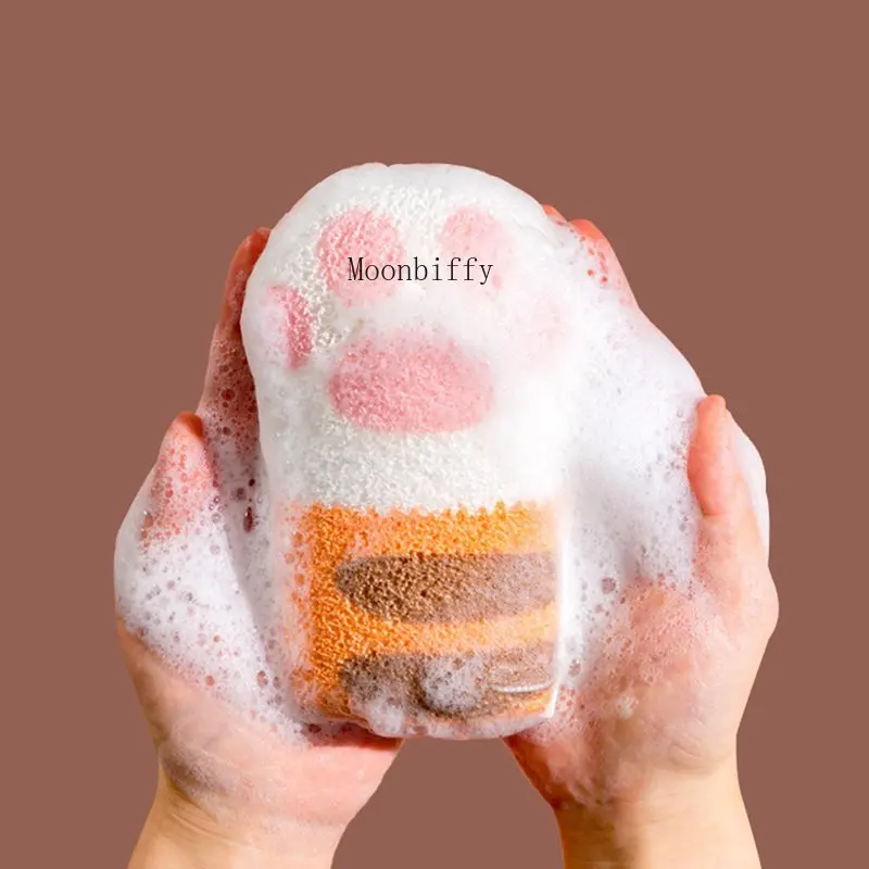 Bath Sponge Elastic Cute Cat Paw Bathing Sponge Adult Body Scrub Bath Sponge Exfoliating Gloves Esponja Gant Visage Eraser Gant