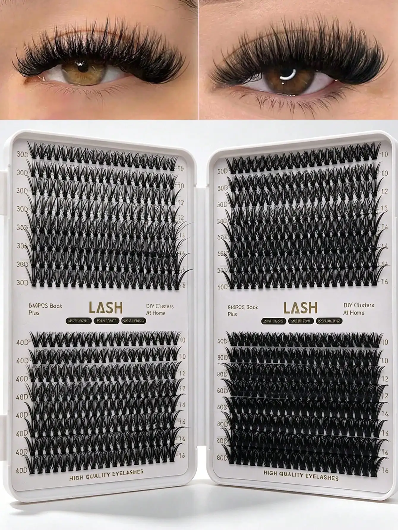 640Pcs DIY Lash Clusters Book Mixed Length 30D 80D D Curl 10-16mm Individual Lashes Home Eye Makeup Tool