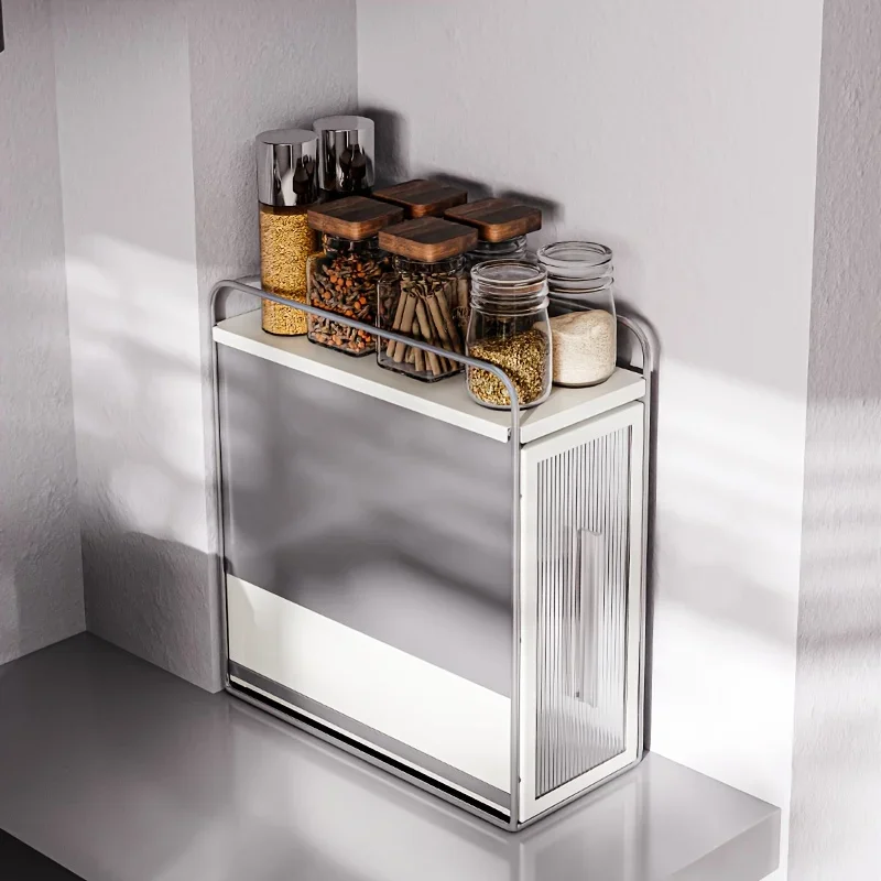 Slim Pull-Out Kitchen Organizer - Metal Spice & Seasoning Rack for Countertop, Wall Corner Storage for Oil, Salt, Sauce, Vinegar