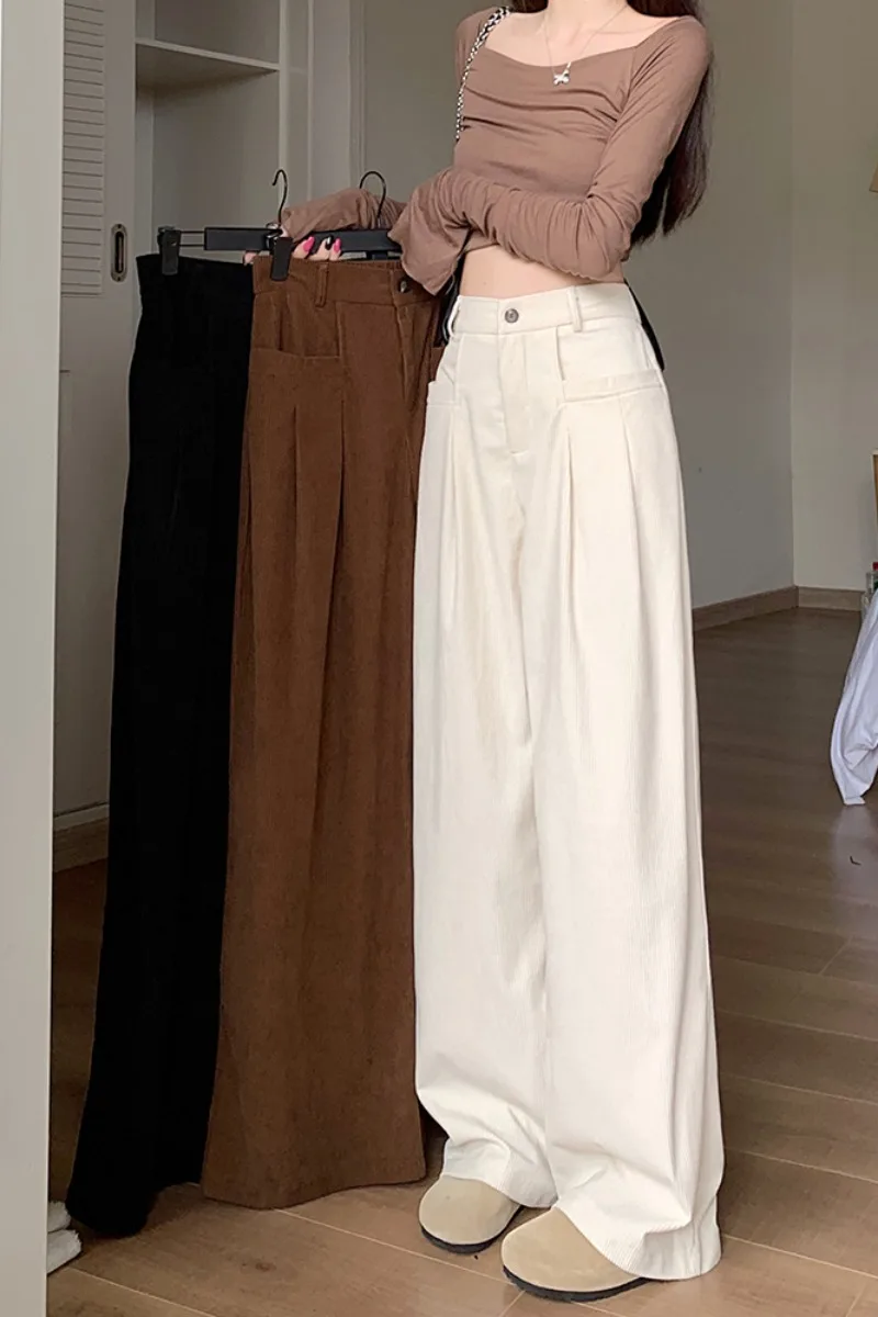 Corduroy Wide Leg Suit Pants For Women In Autumn With A Drooping Feeling High Waisted And Slim Casual Pants Loose Straight Pants