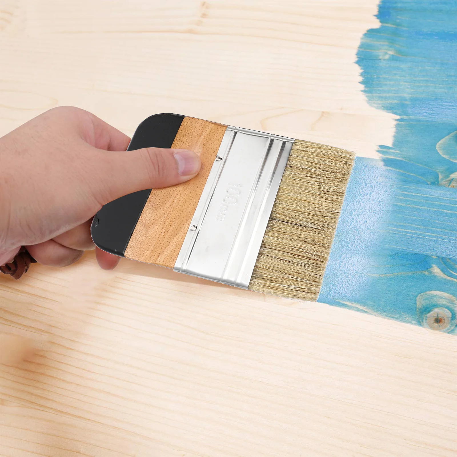 

4Pcs Boar Bristle Paint Brushes Set Wood Handle Rounded Comfortable Grip Compatible with Oil Paint Home Decor Painting