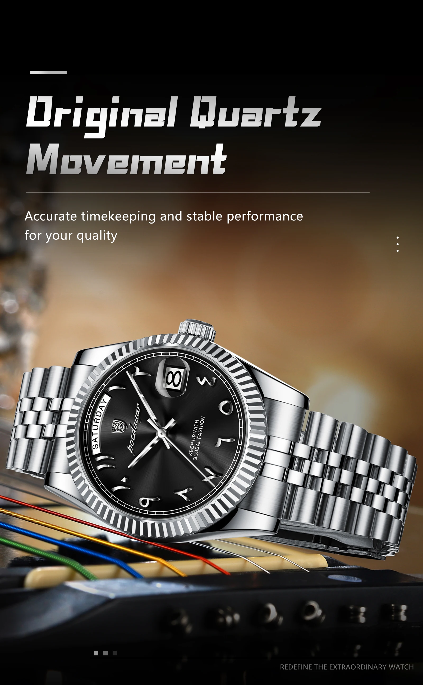 POEDAGAR Modische Casual Herrenuhr Wasserdicht Edelstahl Herren Armbanduhr Datum Wochentag Quarz Business Herrenuhren Reloj Hombre – Detail 7