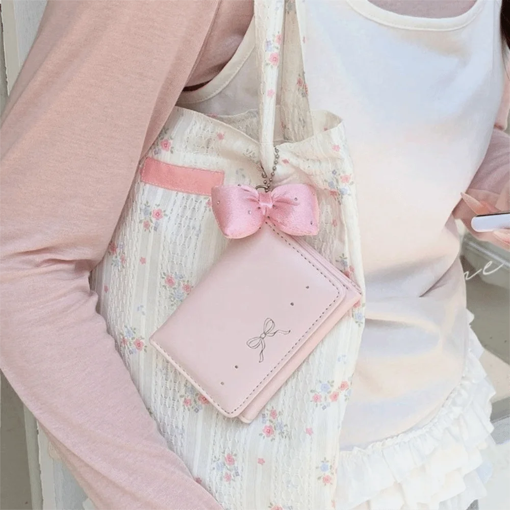 Simple Pendant Bow Wallet Solid Color Foldable Short Wallet Multi-functional Korean Style Mini Card Holder Work