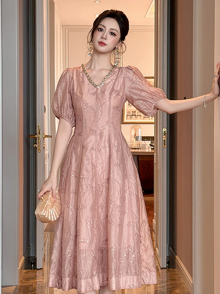 Moda damska Sukienki na studniówkę Sukienki z diamentami przy dekolcie Rozkloszowana sukienka Elegancka sukienka damska na przyjęcie Formalna sukienka wieczorowa Vestidos Femme