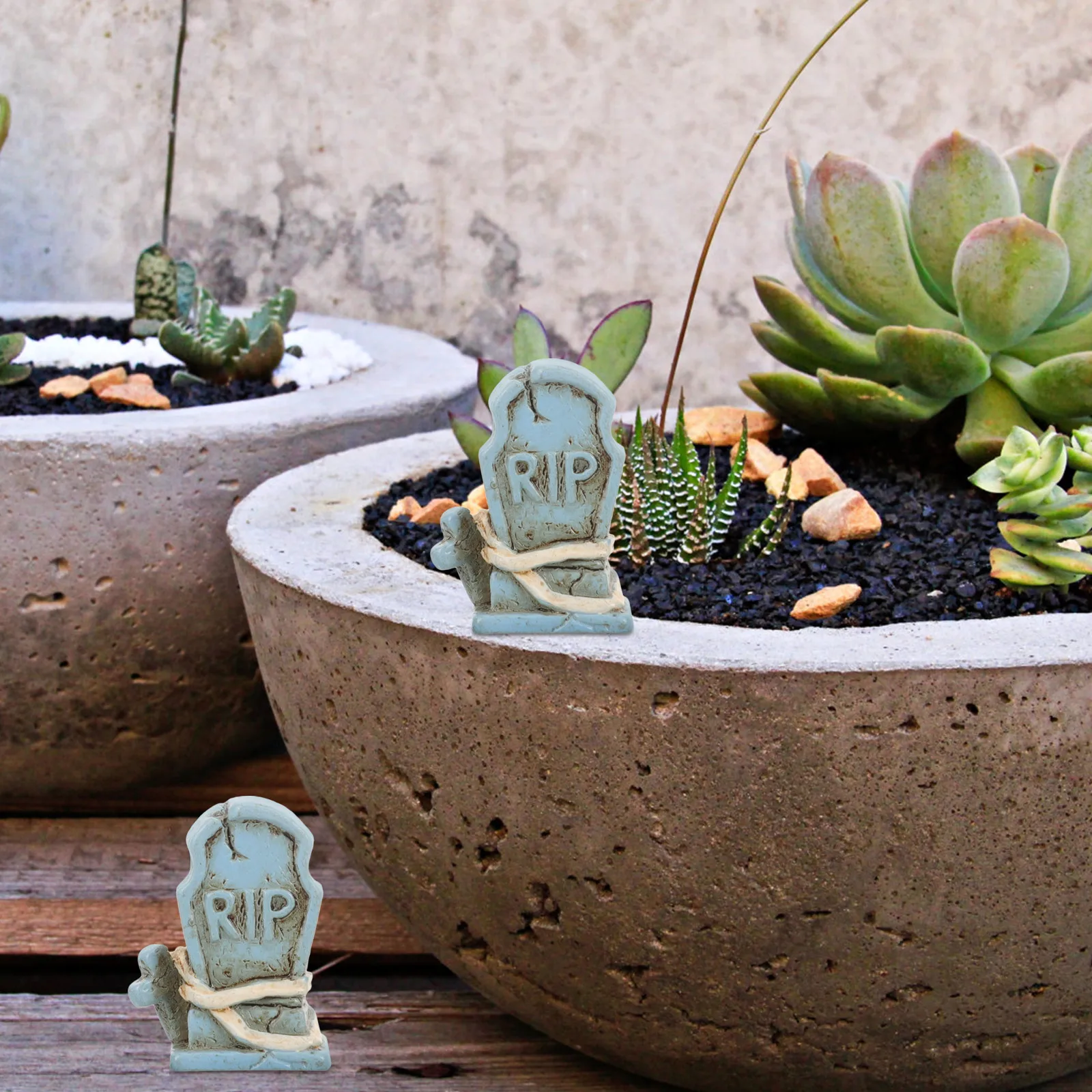 

10pcs Blue Tombstone Ornaments Resin Grave Stone Decorations for Cemetery Halloween Micro Landscape Accessories