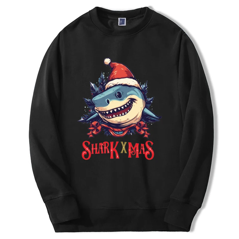 Fashion Hoodies Festive Fins Sharkmas Delight Christmas New Hip Hop Oversize Hoody Pullover Long Sleeve Mens Warm Sweatshirts