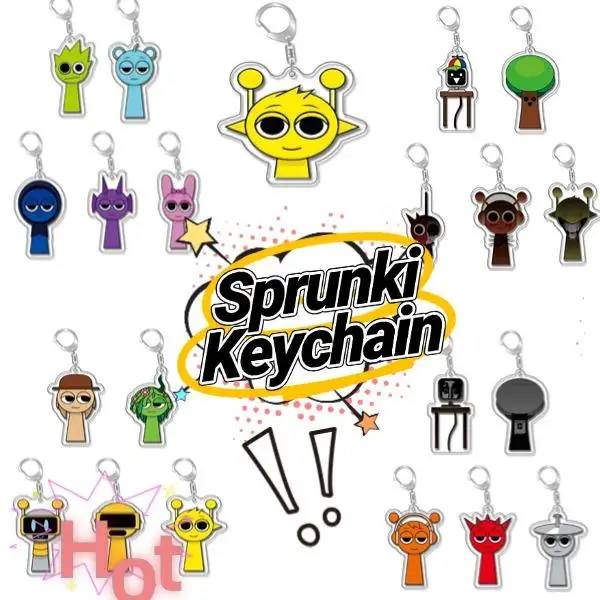 5pcs Trendy Game Peripheral Keychain Q Version Keychain Cute Acrylic Cartoon Sprunki School Bag Mobile Phone Pendant Decoration