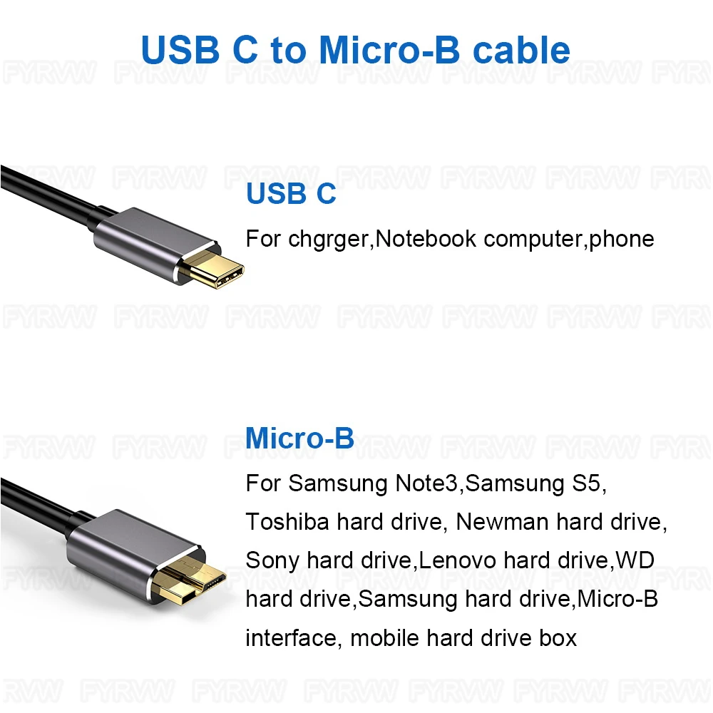 USB C to Micro B Hard Drive Cable USB-C Type C 5Gbps Data Connector Adapter For Smartphone Note3 PC Camera WD Toshiba Disk Cord