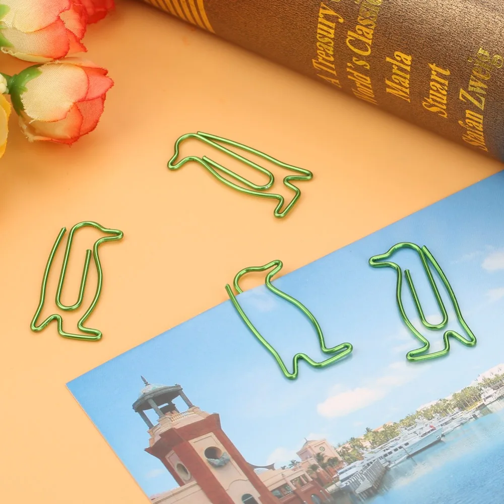20CS Green Iron Penguin Shape Clip Bright Color Plastic Coated Paper Clip Multicolor Assorted Metal Decorative Page Markers