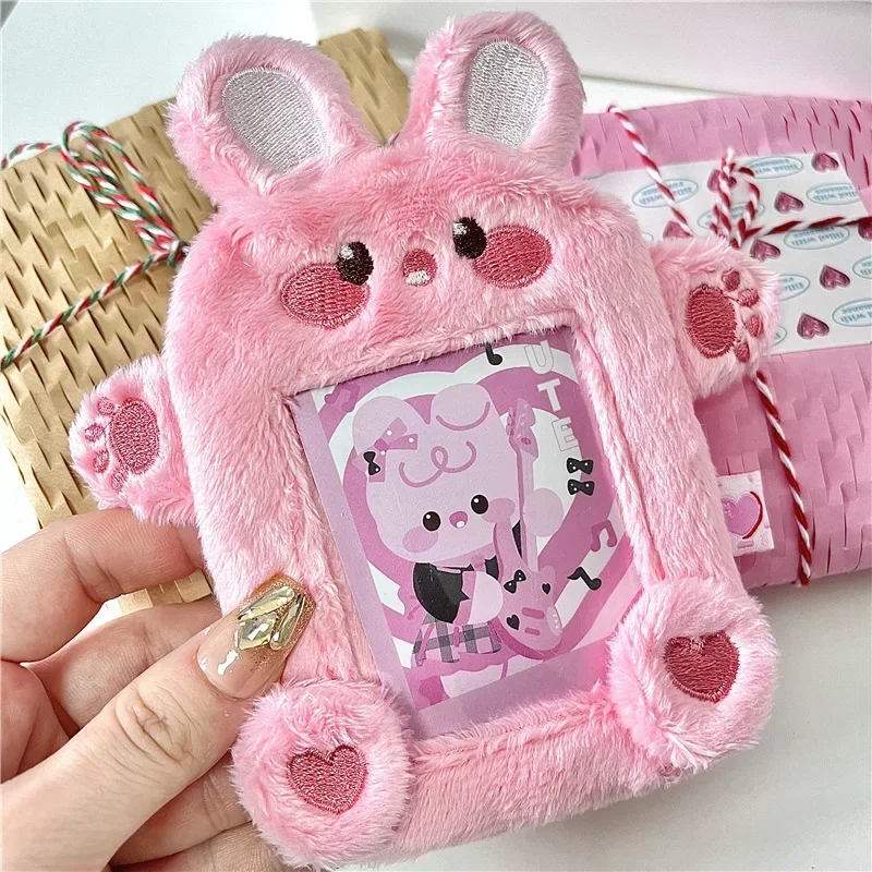 Kawaii Cartoon Photocards Autumn Winter Plush Cute Rabbit Kpop Idol Photocard Holder Display Card Organizer Student Supplies