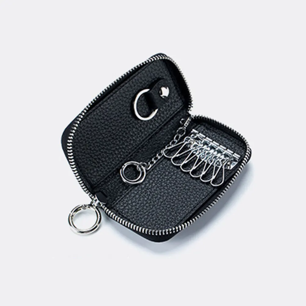 

Case Wallet Holder for Car Keys Black Soft Durable Stitching Metal Buckle Keychain Organizer Pouch Bag Key Bag Key Case