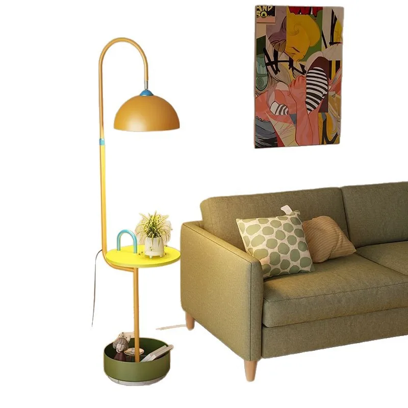Decorative atmosphere lamps next to the sofa in the living room, integrated vertical desk lamps with shelves in the study