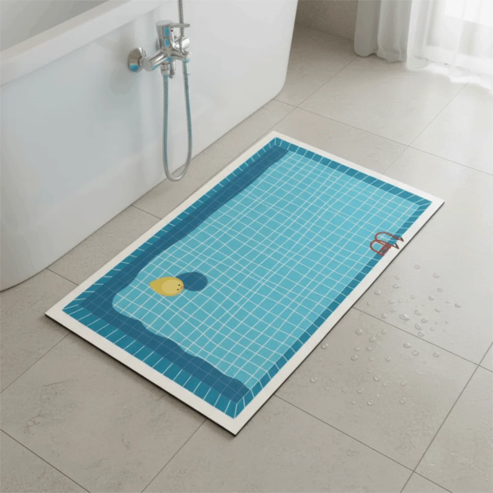 Diatomaceous Earth Cartoon Pool Pattern Bathmat Water-absorbing Quick-drying Entrance Door Mat Scratch Resistant Rectangular