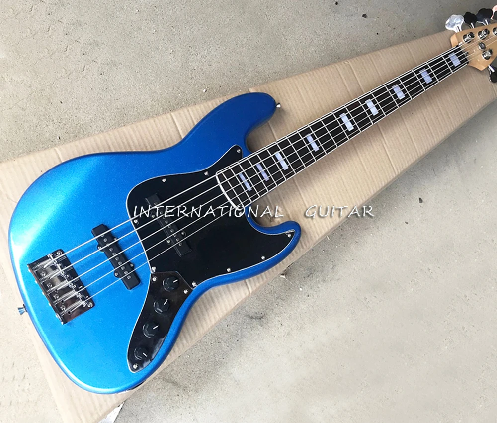 Metal Blue Active 5 Strings Electric Bass Guitar with Rosewood Fretboard ,20 Frets,Customizable