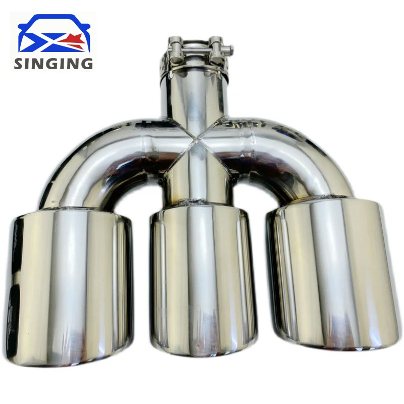 Universal Three Outlets Exhaust Tip End Pipe Car Stainless Steel Decorative Tailpipe Accessories Auto Parts Nozzles Modification