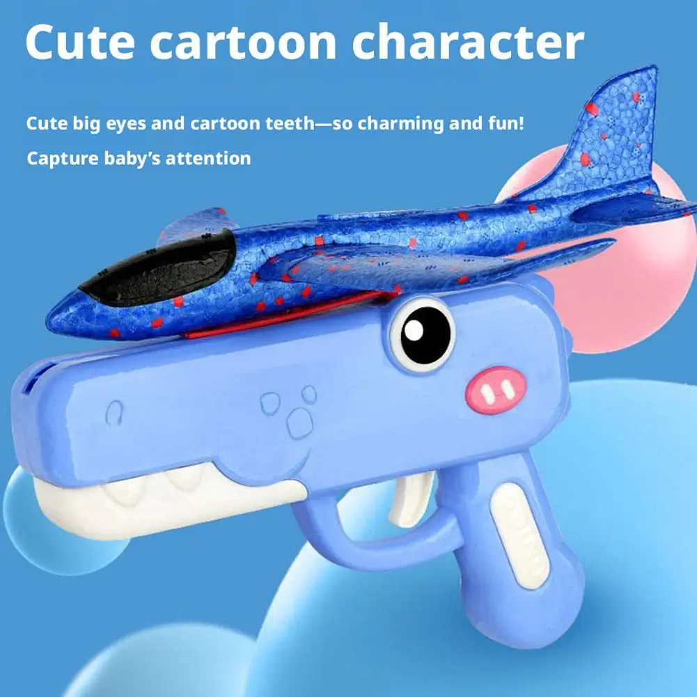 Dinosaur Foam Airplane Launcher Gun Toy One-Click Ejection Outdoor Indoor Foam Gun Catapult Toy for Kids Boy Gift