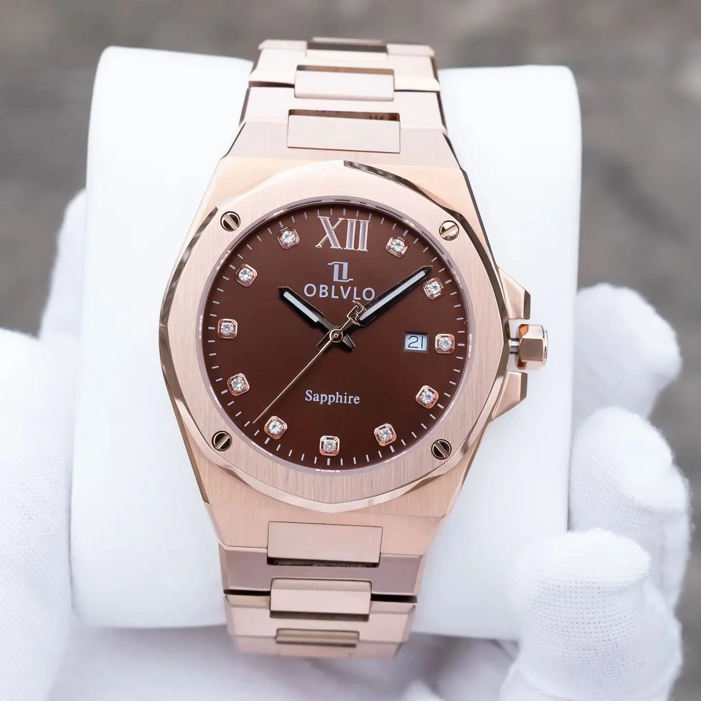 OBLVLO Men Quartz Watch Couple Women Wristwatch 50M Waterproof Sapphire Mirror Luminous Ronda505 Mov