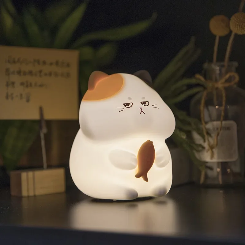 Hot Selling Cute Cat Fun Night Light Office Desktop Decoration Silicone Bedroom Bedhead Atmosphere Night Light