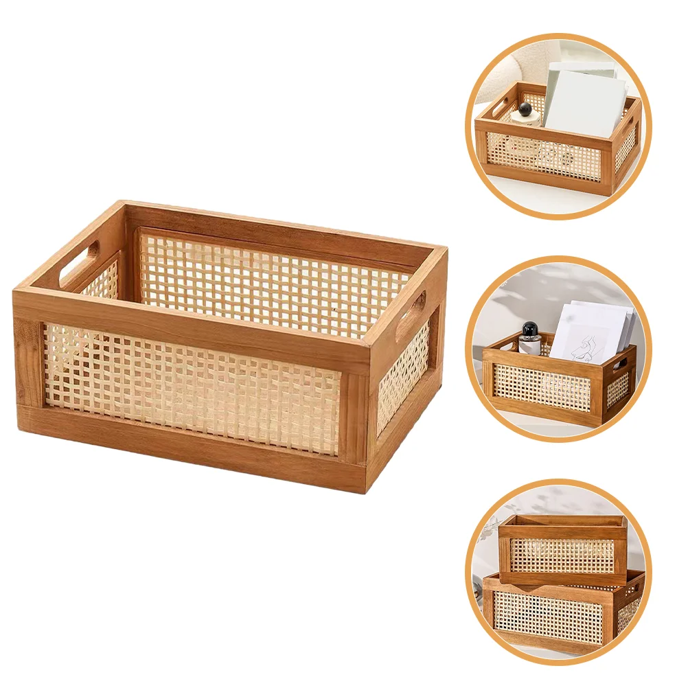 

Storage Rack Solid Wood Vintage Rattan Box Nursery Baskets Woven Small For Bedroom Retro