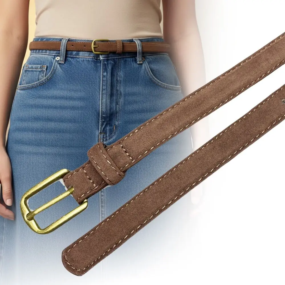 

Винтажный замшевый ремень с пряжкой, роскошный дизайн, универсальный женский пояс, тонкий кожаный пояс, пальто, юбка, украшение