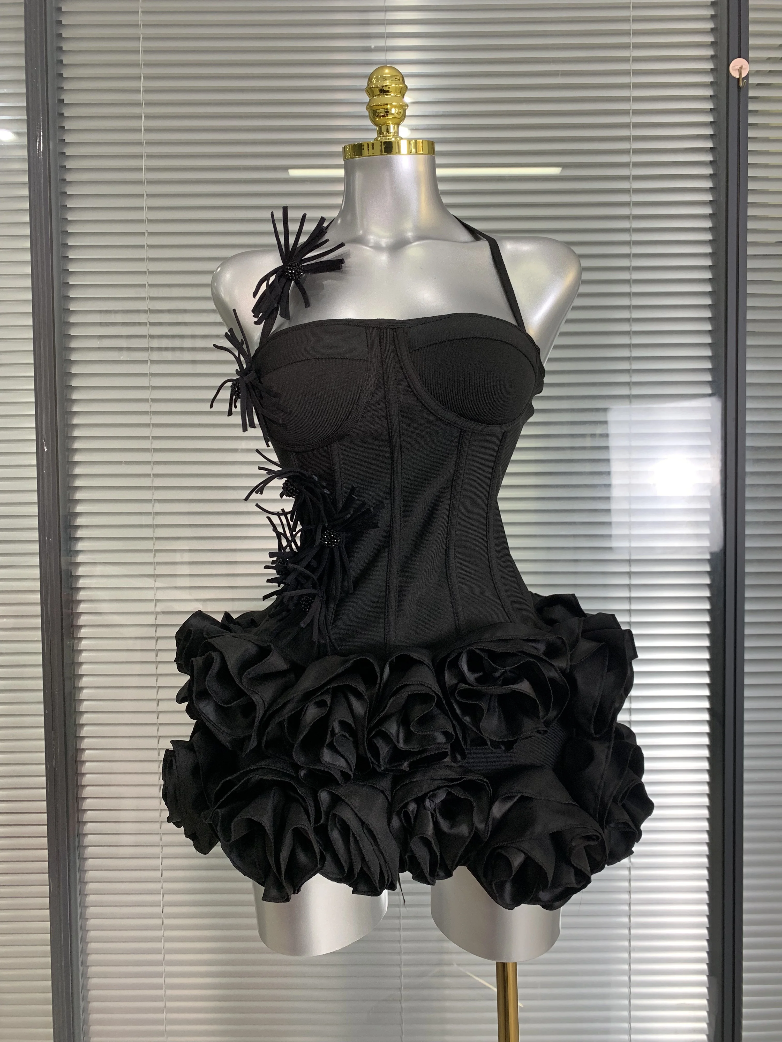 Vestido New Women Sexy Halter Bandage Two Pieces Set Women Charming Knit Celebrity Laced Bodycon Mini Bandage Skirt Suits