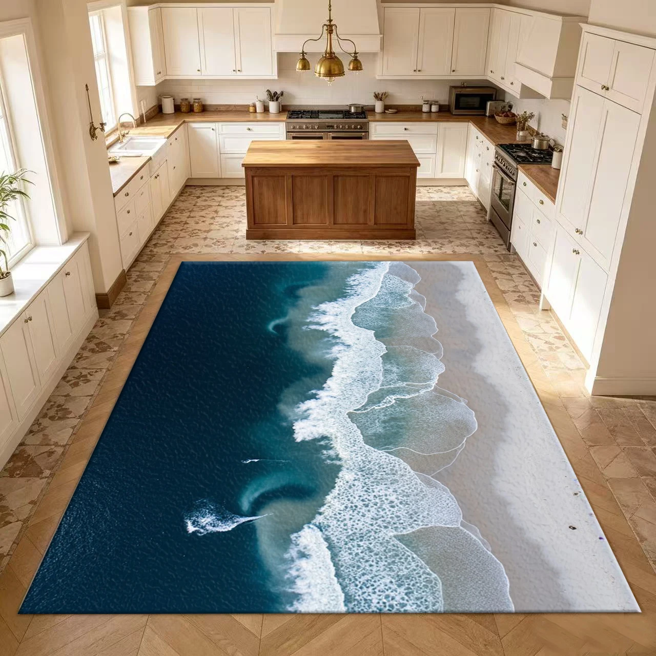 Overlooking the Beach and Sea Waves Landscape Rug Modern Printed Carpet Home Decor Rug for Interior Decoration
