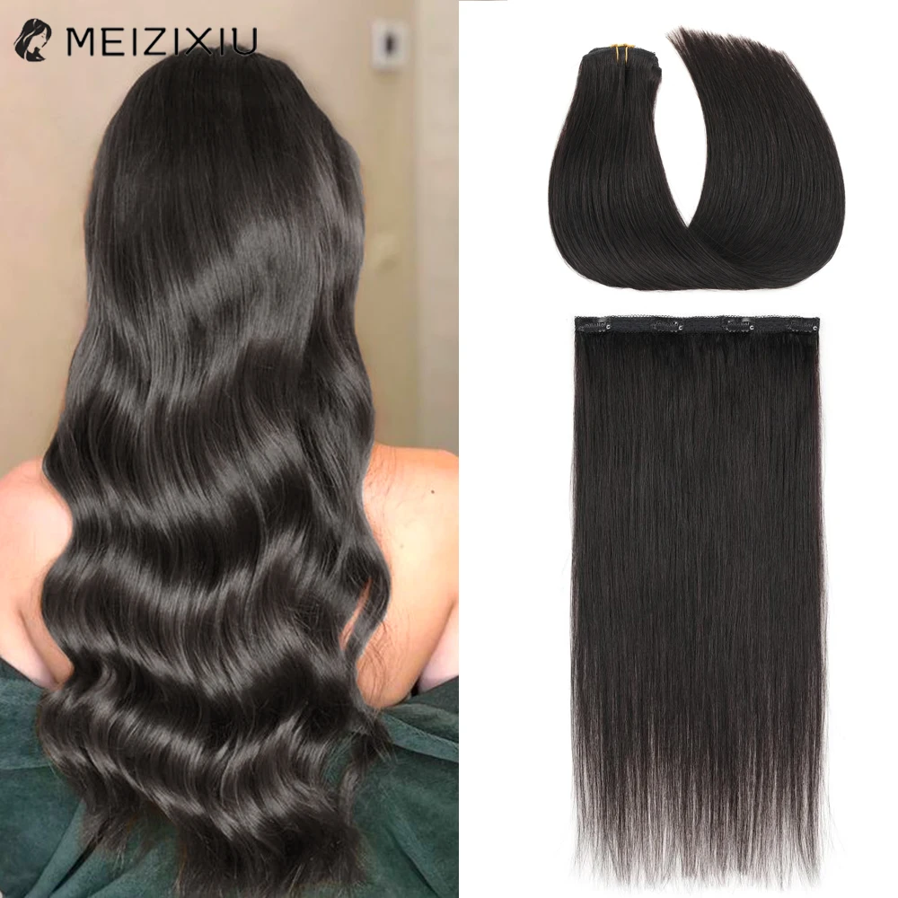 

Clip In Hair Extensions 100% Real Hair Double Weft Clip In Human Hair Extensions Silky Straight Natural Black Clip-On HairPiece