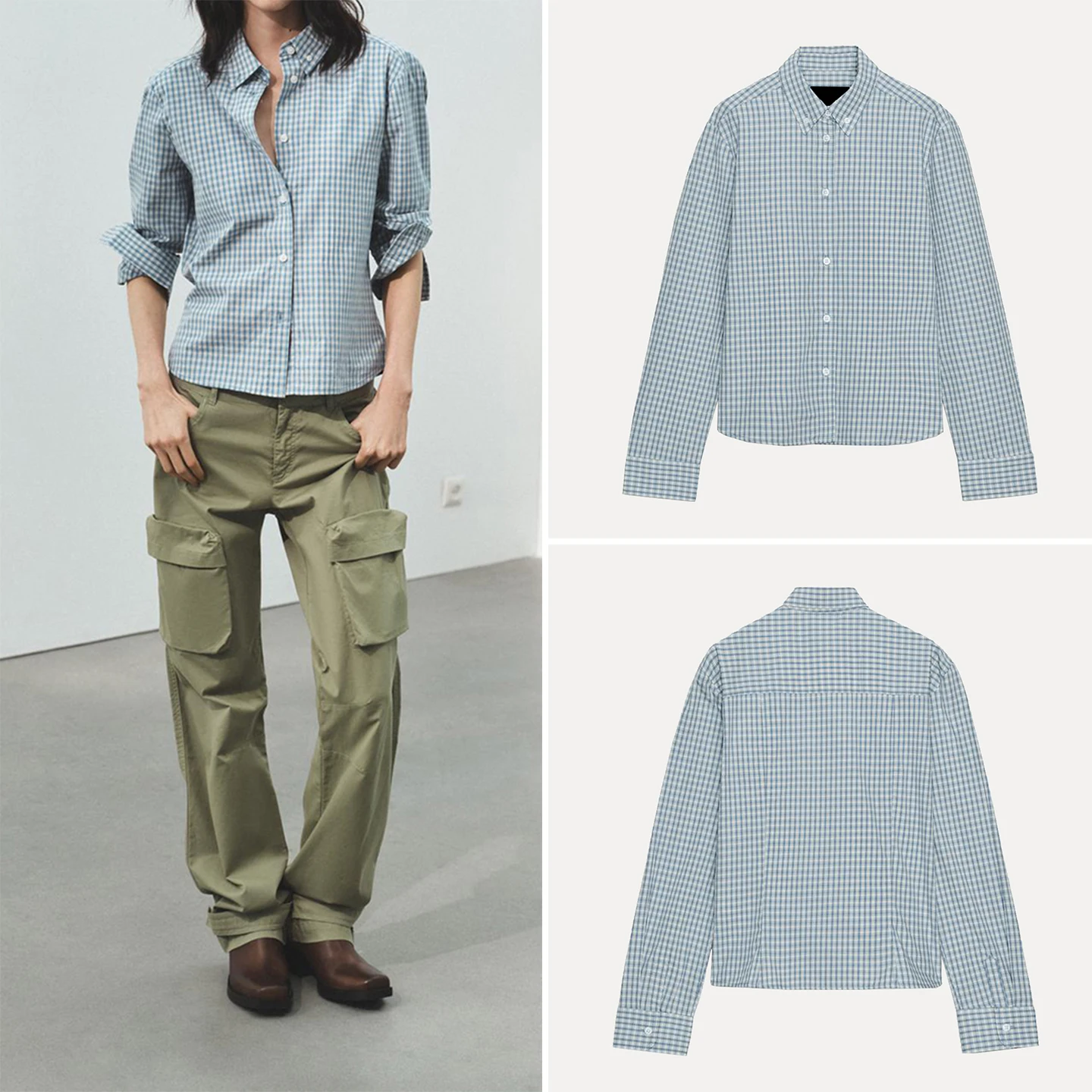 

Модная женская рубашка Slim Fit в клетку с длинным рукавом и отложным воротником для делового повседневного стиля, весна-осень, Z