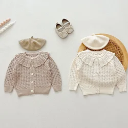 2024 New Autumn Newborn Baby Girls Sweater Coat Long Sleeved Solid Color Hollow Out Infant Baby Girls Knitting Cardigan Coat