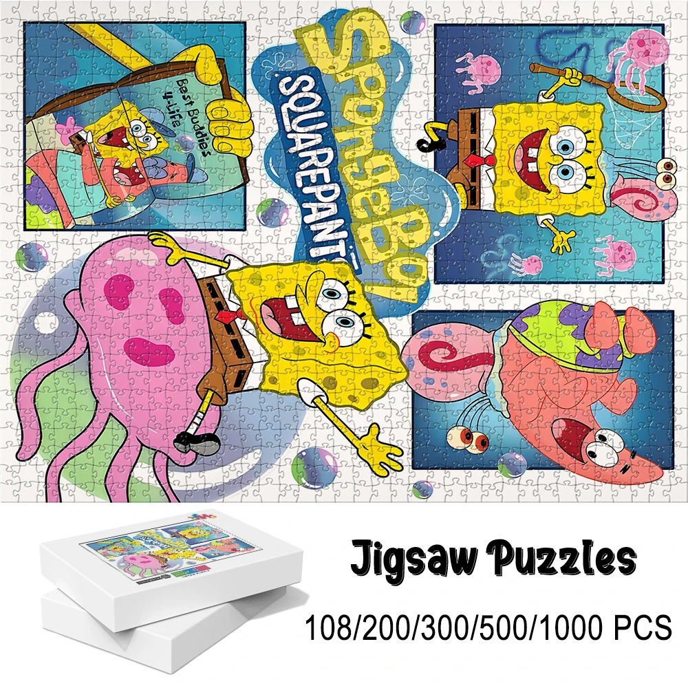 لعبة ألغاز أرضية خشبية سبونجبوب وباتريك خيارات قطع مختلفة عالية الجودة متوفرة 108/200/300/500/1000