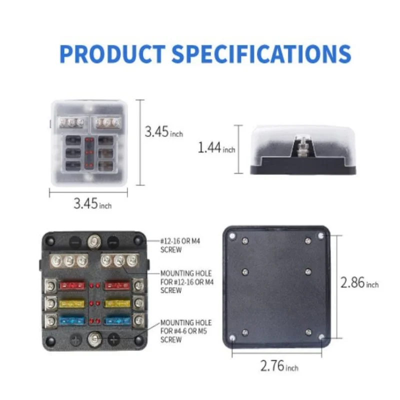 ISURE MARINE 12V Fuse 6-Way With LED Light Fuse Box Marine Fuse Panel Waterproof Suitable For Cars RV Trucks