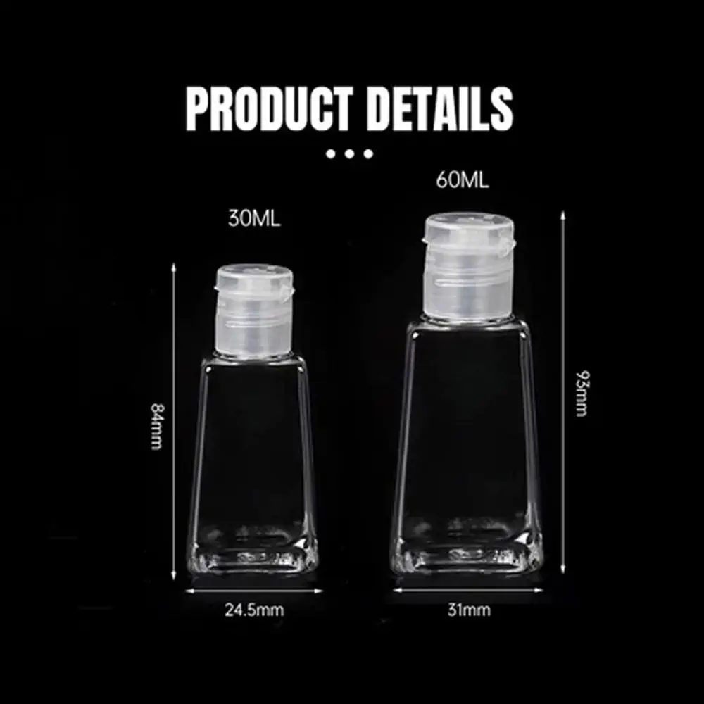 Bottiglia da viaggio vuota riutilizzabile da 30/60 ml Bottiglie di plastica trapezoidali portatili con tappo ribaltabile