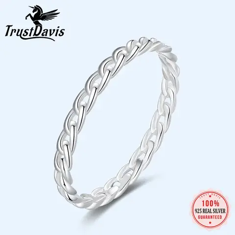 Trustdavis 여성용 정통 미니멀리스트 925 스털링 실버 스위트 트위스트 체인 핑거 링, 웨딩 S925 반지 쥬얼리 DA1099