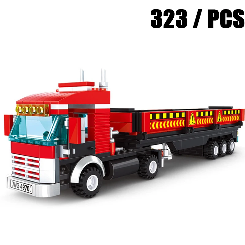 2023 City Traffic Toys Goods Transport Big Truck Sanitation Car Cement Crane Building Blocks Model Set MOC Kids DIY Classic Gift