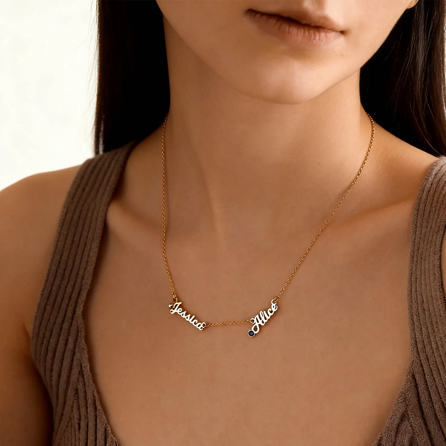 Customized Multiple Names Birthstone Necklace Personalized Stainless Steel Nameplate Charm Name Pendant Gifts For Women Jewelry