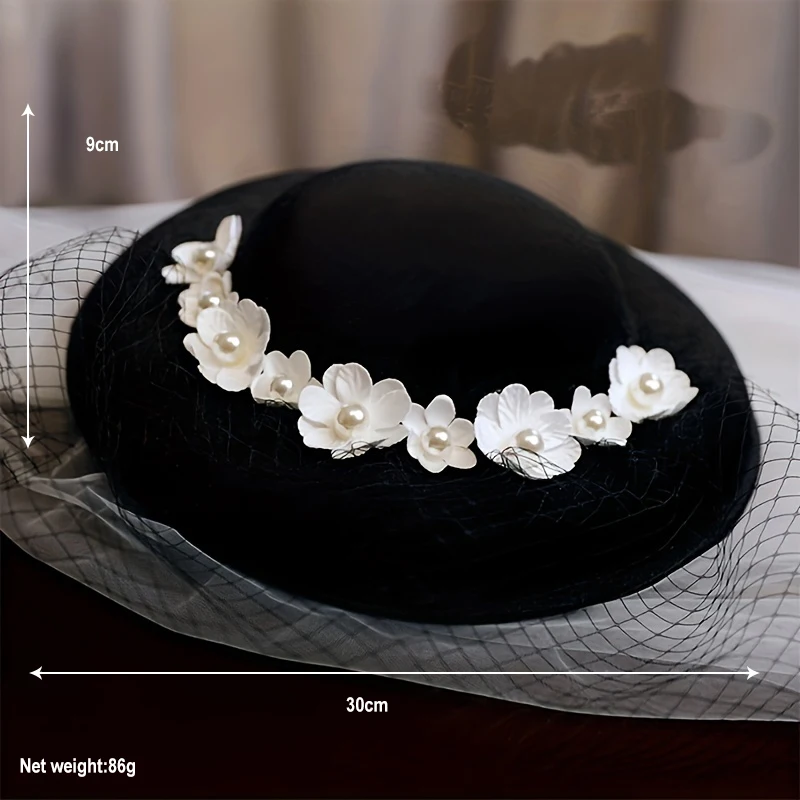 Hepburn-Chapeau à fleurs en voile français noir, vêtements de sauna pour patients, accessoires de studio, chapeau habillé