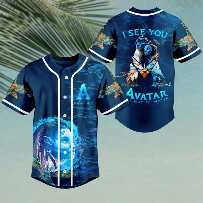 Avatar Water Way Dark Blue Water Pattern Baseball Uniform T-Shirt Unisex Adult Button-Up Shirt Men's and Children's T-Shirt
