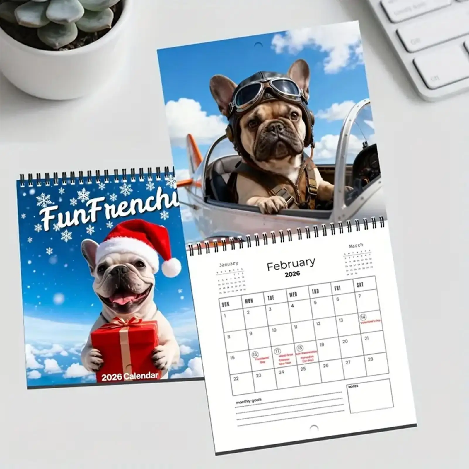 

2026 French Bulldog Calendar 12-month Double-sided Wall Calendar Thick Paper Inner Pages Hanging Holes And Holiday Reminders