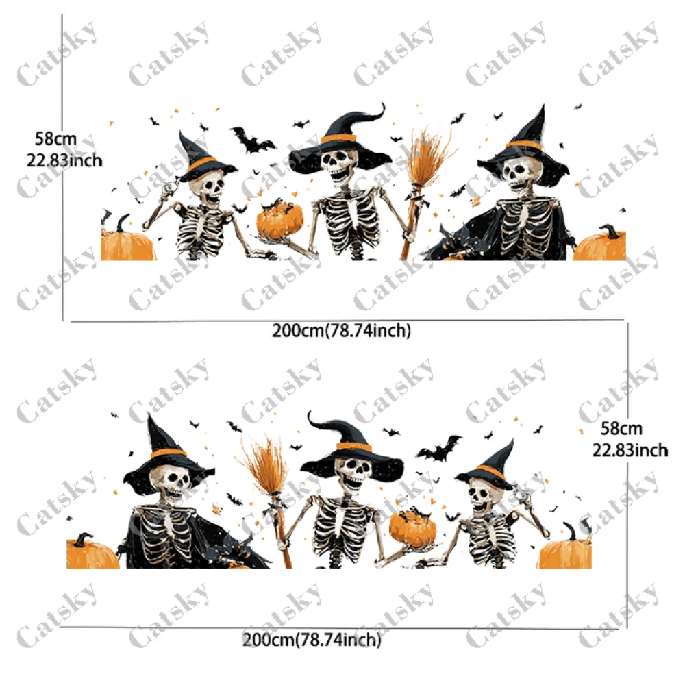 Three Halloween Skull Broom Pumpkin Decals, Durable, Fade-Resistant, Easy to Install and Remove - Enhance your vehicle' aestheti