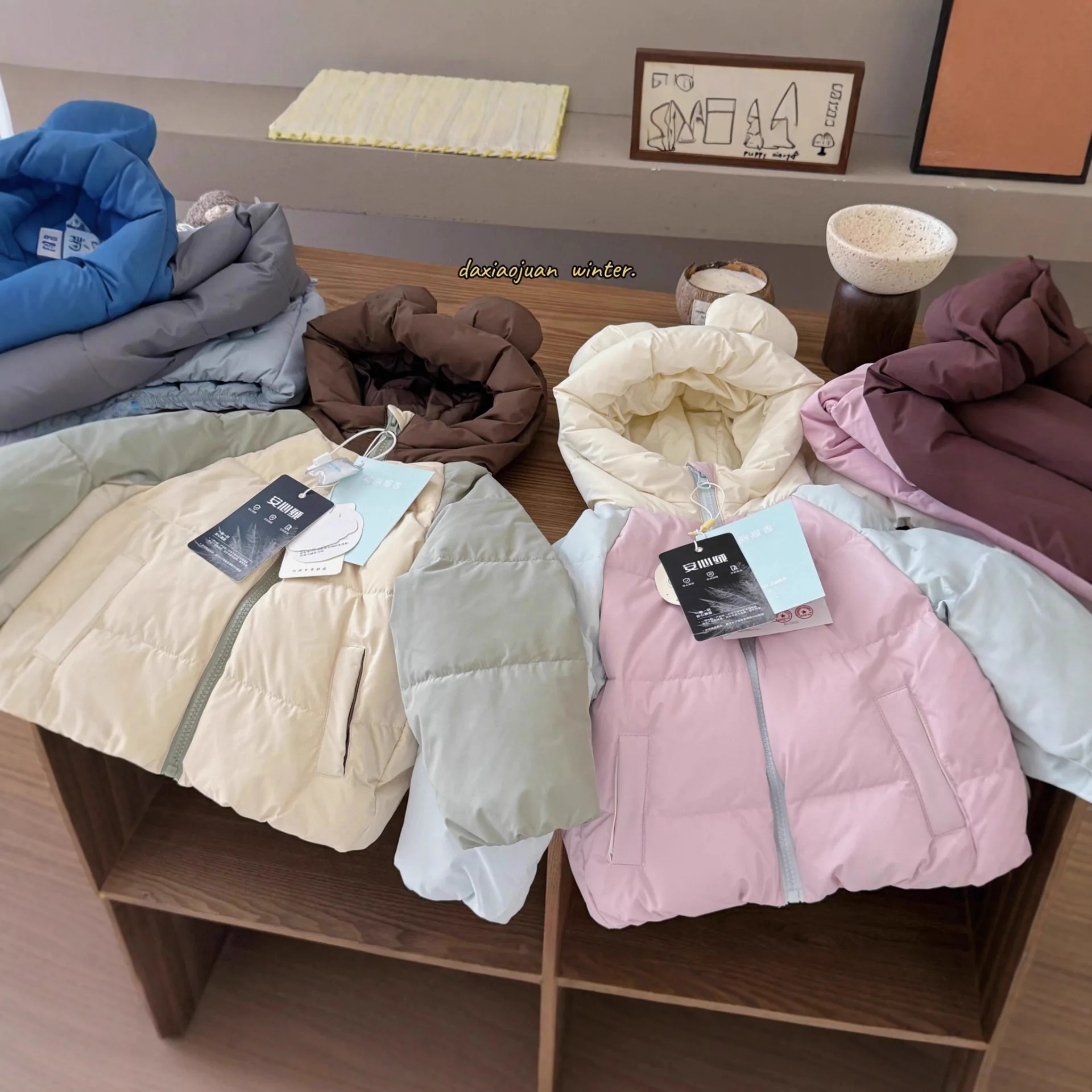 Children's down jacket 25 winter boys and girls warm splicing hooded national standard 90 white duck  down jacket 90-140cm