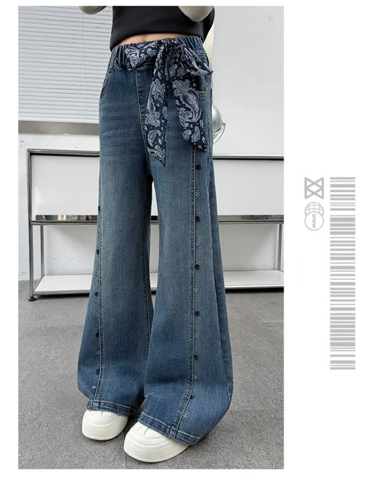 Mädchen-Schlaghosen UNITIM Herbst 4-14 Jahre Kinder-Jeans Skinny Freizeithosen für junge Mädchen und Teenager Mädchen Denim-Hosen – Detail 13