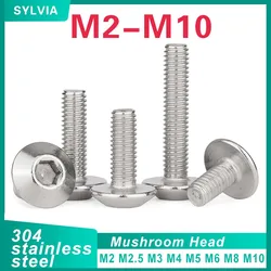 M2 M2.5 M3 M4 M5 M6 M8 M10 304 Stainless Steel Hex Socket Head  Screws Mushroom Head Hexagon Socket Button Head Bolt Screws