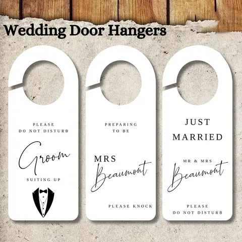 Personalized Door Hanger Sign for Minimalist Wedding Do Not Disturb Sign Custom Door Hanger for Wedding Preparation White Card