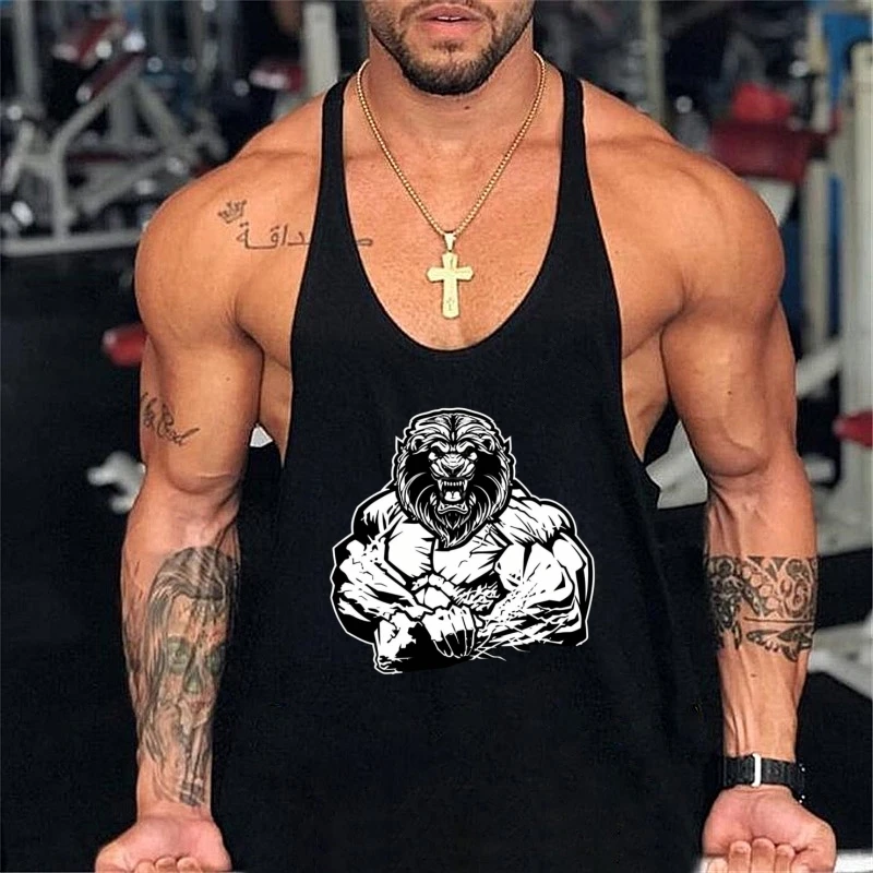 

2025 New Men's Stringer Gym Vest - Muscle - Lion Graphic, Quick - Dry & Loose Fit, Ideal for Fitness Training & Basketball