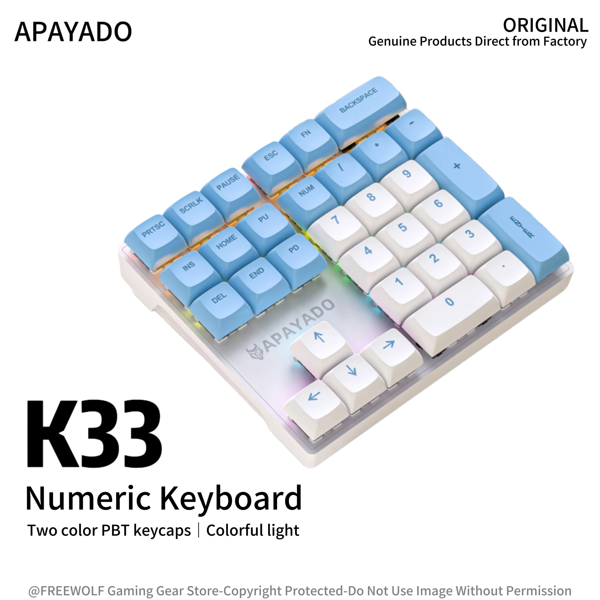 

K33 Mini Digital Mechanical Keyboard APAYADO,33 Keys,Wired Connection,RGB Backlighting,Type-C Interface with Separate Key Cable