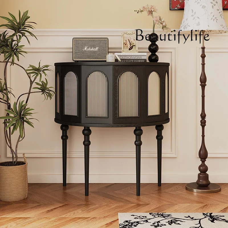 

French retro semicircular entrance cabinet living room against the wall side cabinet medieval shelf decorative entrance table