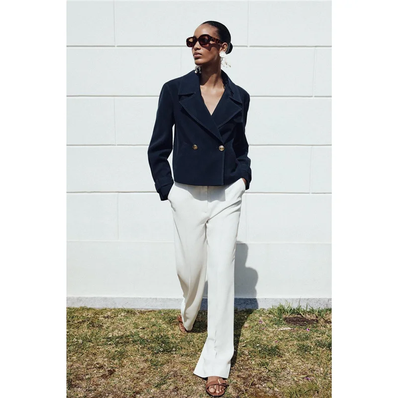 

Double-Breasted ort Coat with ket Long Sve Turn-down Collar Casual Outerwear for plus Size Women in Winter And Autumn