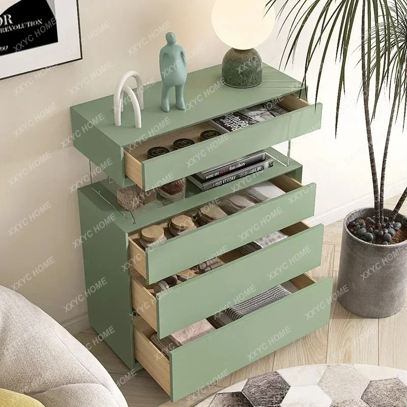 A Minimalist paint suspended four chest cabinet simple living room storage solid wood drawer cabinet bedroom bedside cabinet